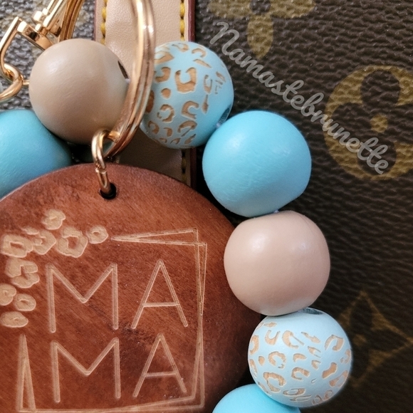 Wooden Beaded Mama Keychain Bag Charm With Blue Tassel - Picture 8 of 11